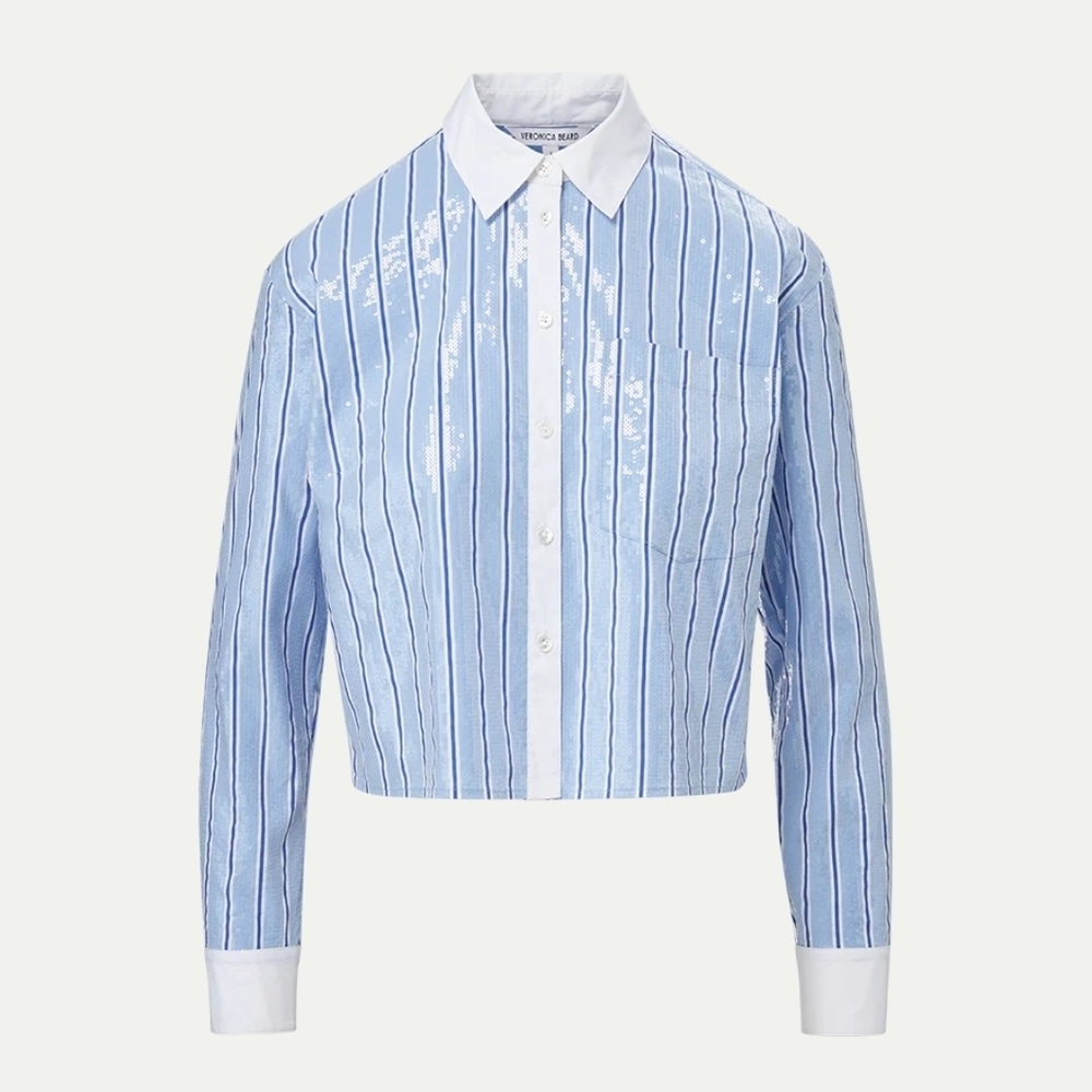 Veronica Beard Maia Sequin Blue and White Button-Up Shirt New Size 8